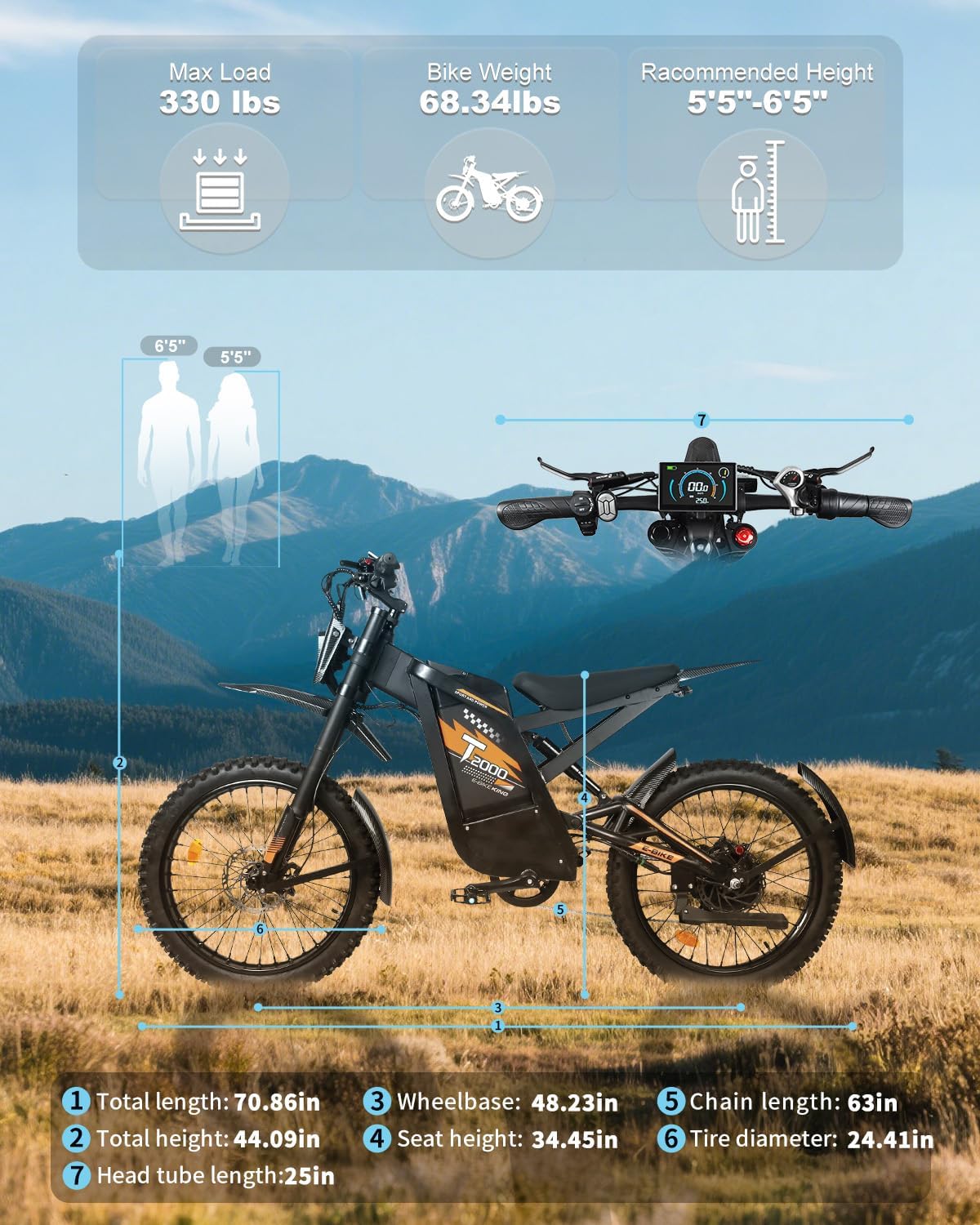 4000W Peak Electric Dirt Bike – All-Terrain Off-Road E-Bike with 90-Mile Range, Full Suspension & Hydraulic Brakes