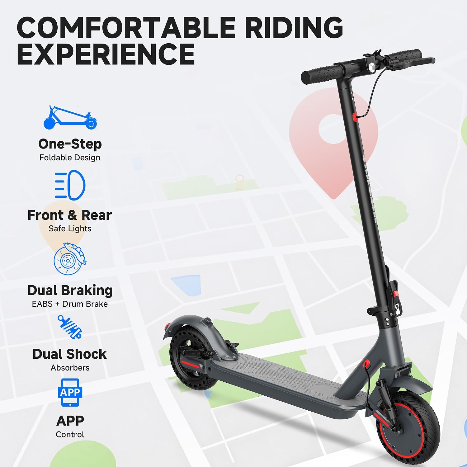10''-500W-Electric Scooter with Dual Suspensions, Top Speed 22 Mph, Long Range 22-31 Miles, Folding E-Scooter Adult, Dual Braking, App, 8.5''-350W/Scooter