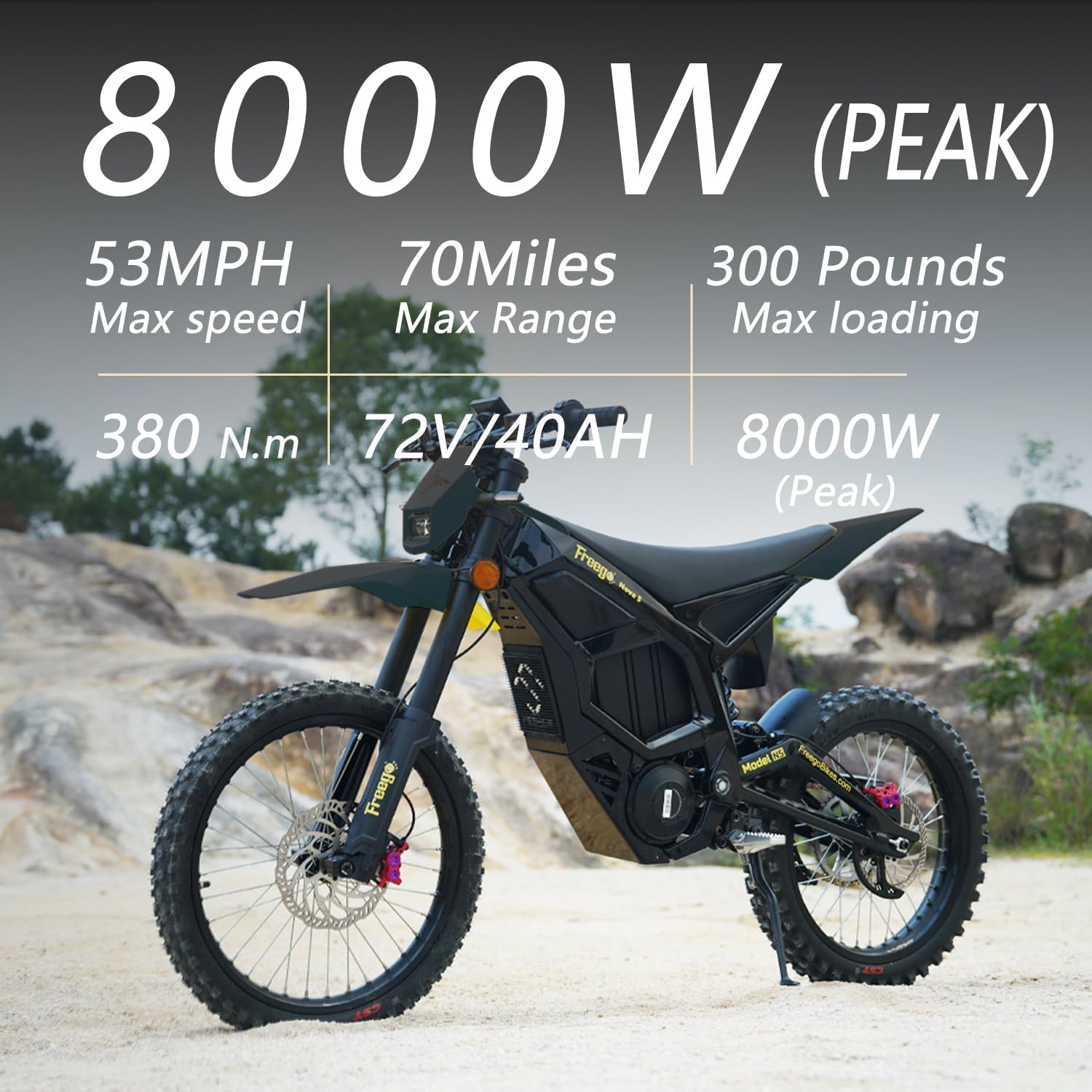 High-Performance Mid-Drive Electric Dirt Bike - 8000W Peak, 53 MPH, 72V 40Ah, All-Terrain Off-Road eMotorcycle