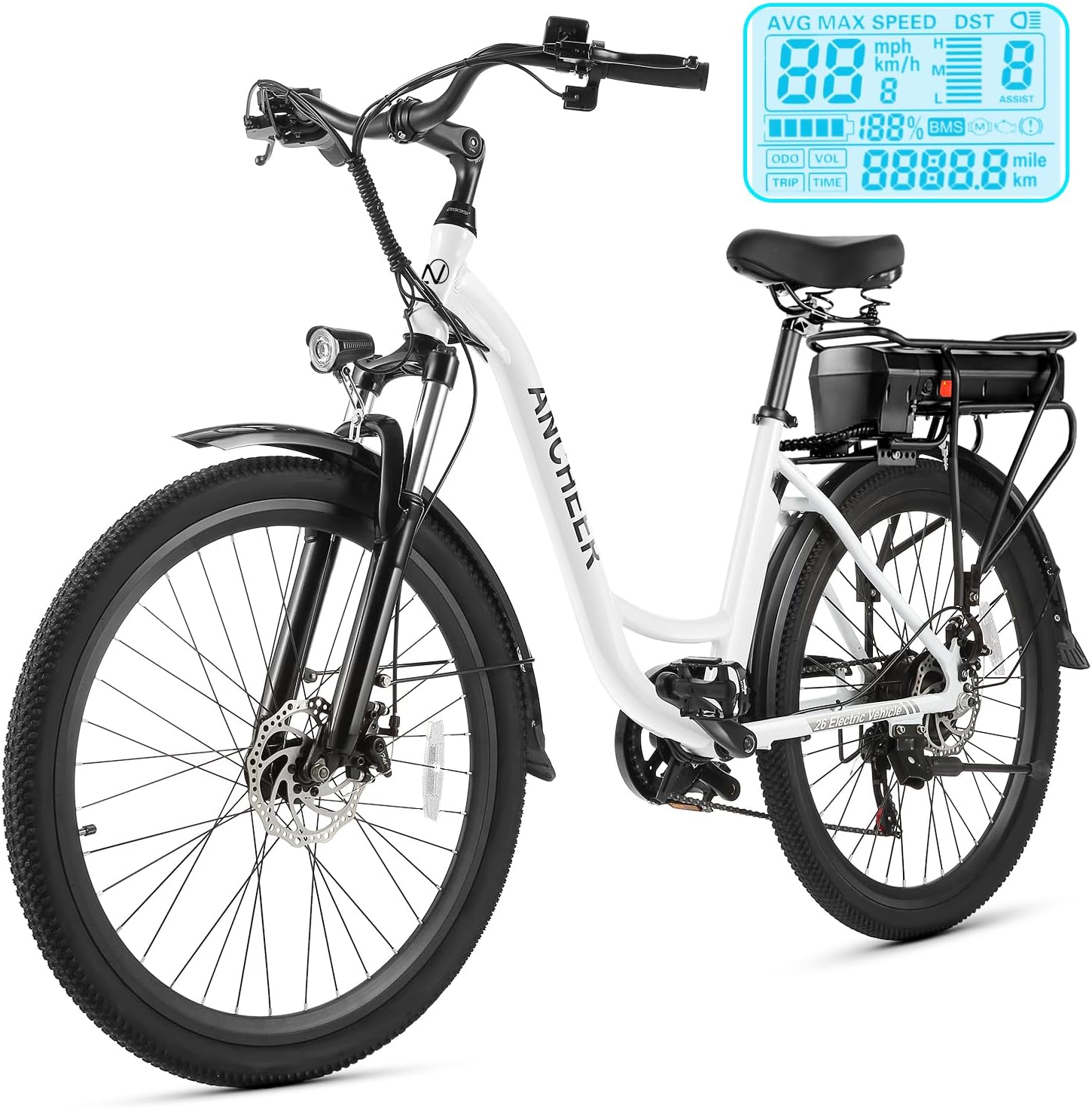 26" Electric Commuter & Mountain Bike – 400W/500Wh Removable Battery, Fast-Charge Tech, 7-Speed Cruiser E-Bike with Suspension Fork (UL2849 Certified)