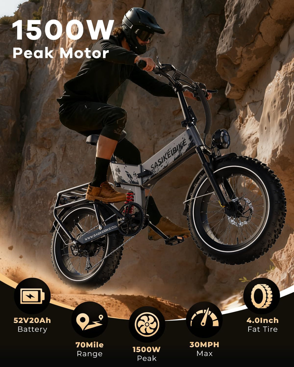 1500W Folding Electric Bike for Adult,52V20Ah