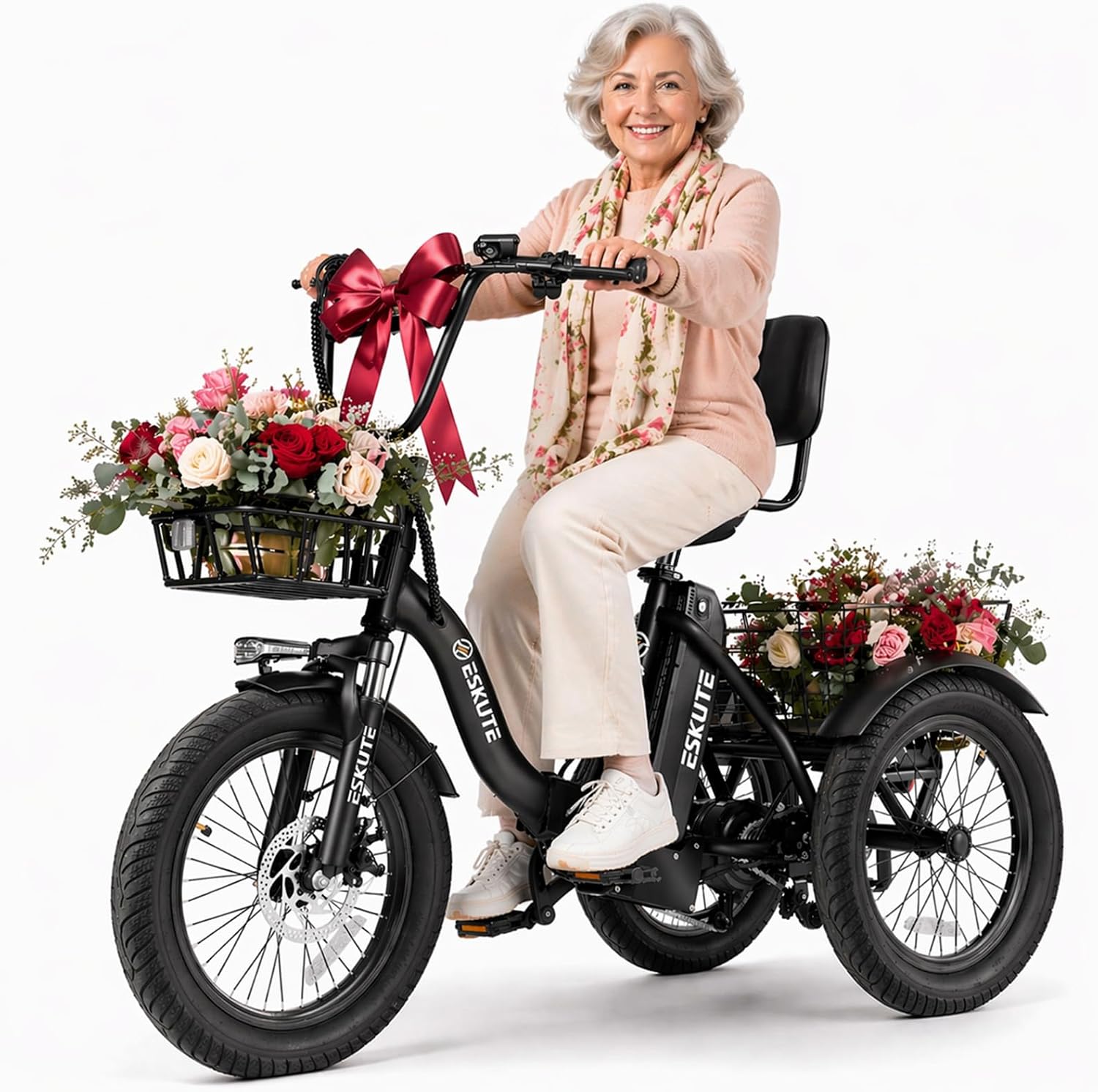 Folding Step-Thru 3-Wheel Electric Tricycle – Peak 1200W Motor, 18" Fat Tires, 624Wh Removable Battery, Adult E-Trike with Cargo Basket