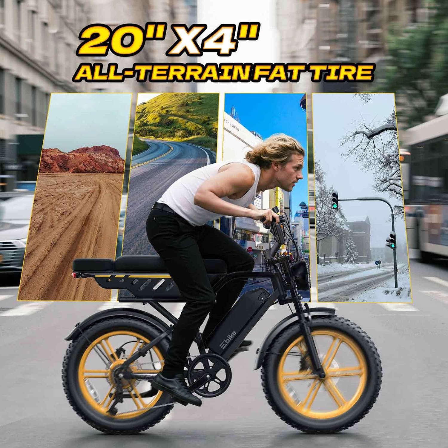 1500W Peak Folding Electric Bike with Rear Seat | 20" Fat Tire, 60-Mile Range