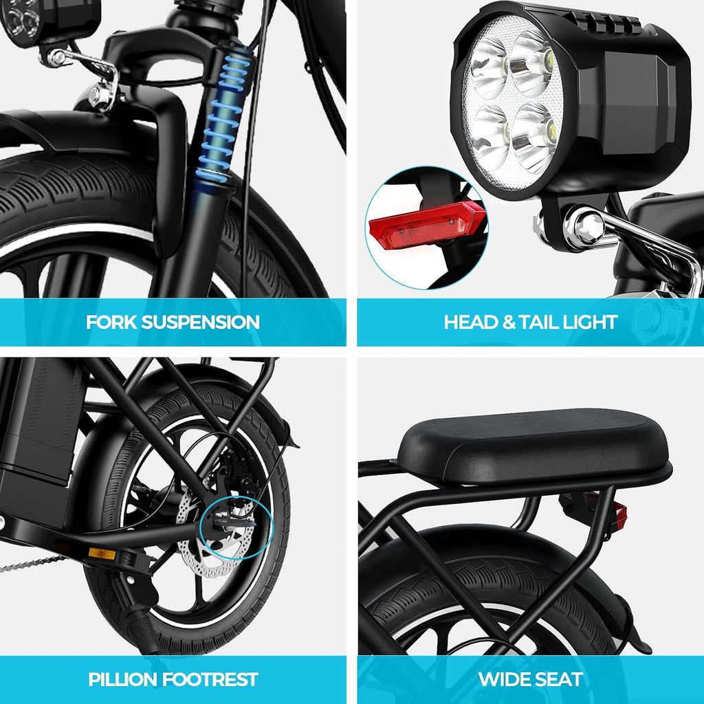 16" Folding Electric Bike for Adults – Compact 630W Peak Motor E-Bike with Dual Disc Brakes