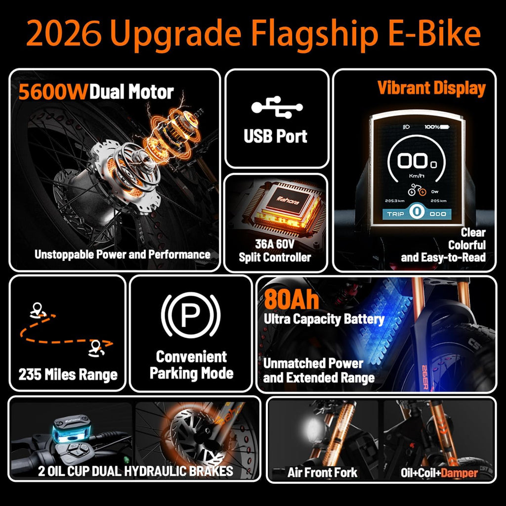 26" Dual-Motor Off-Road Electric Mountain Bike | 6000W Peak 52MPH Ultra Long Range E-Bike