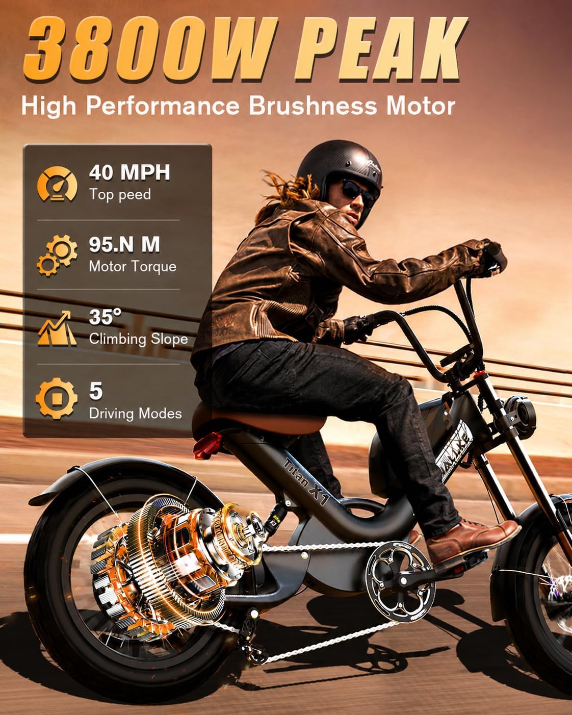 3800W Peak High-Performance Electric Adventure Bike | Carbon Fiber Frame, 20" x 5.0" Fat Tires, 40MPH Full Suspension Cruiser (UL2849 Compliant)