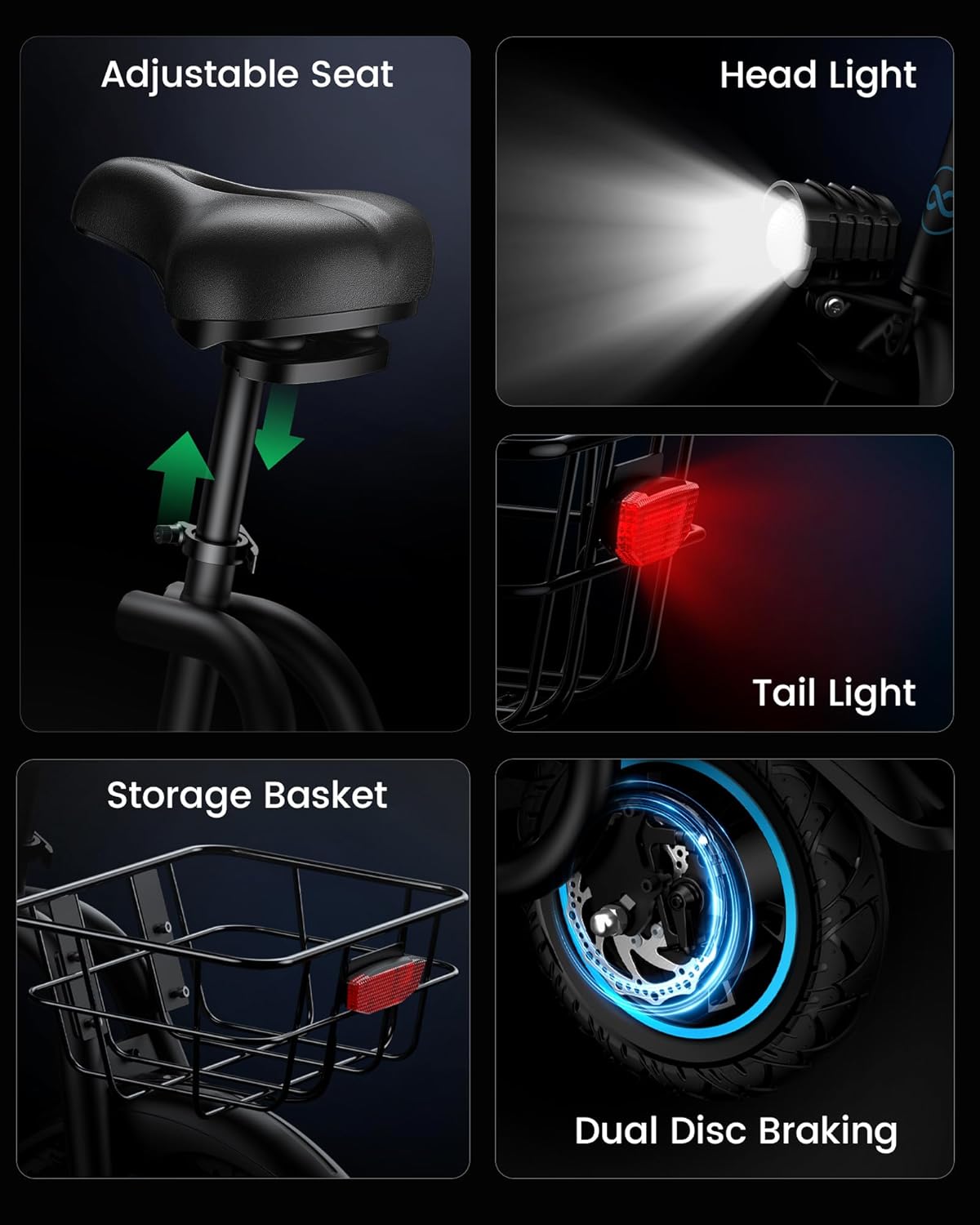 Electric Scooter with Seat for Adults, Foldable Commuter E-Scooter with Basket for Grocery, Pets, and Daily Commute– Classic Black