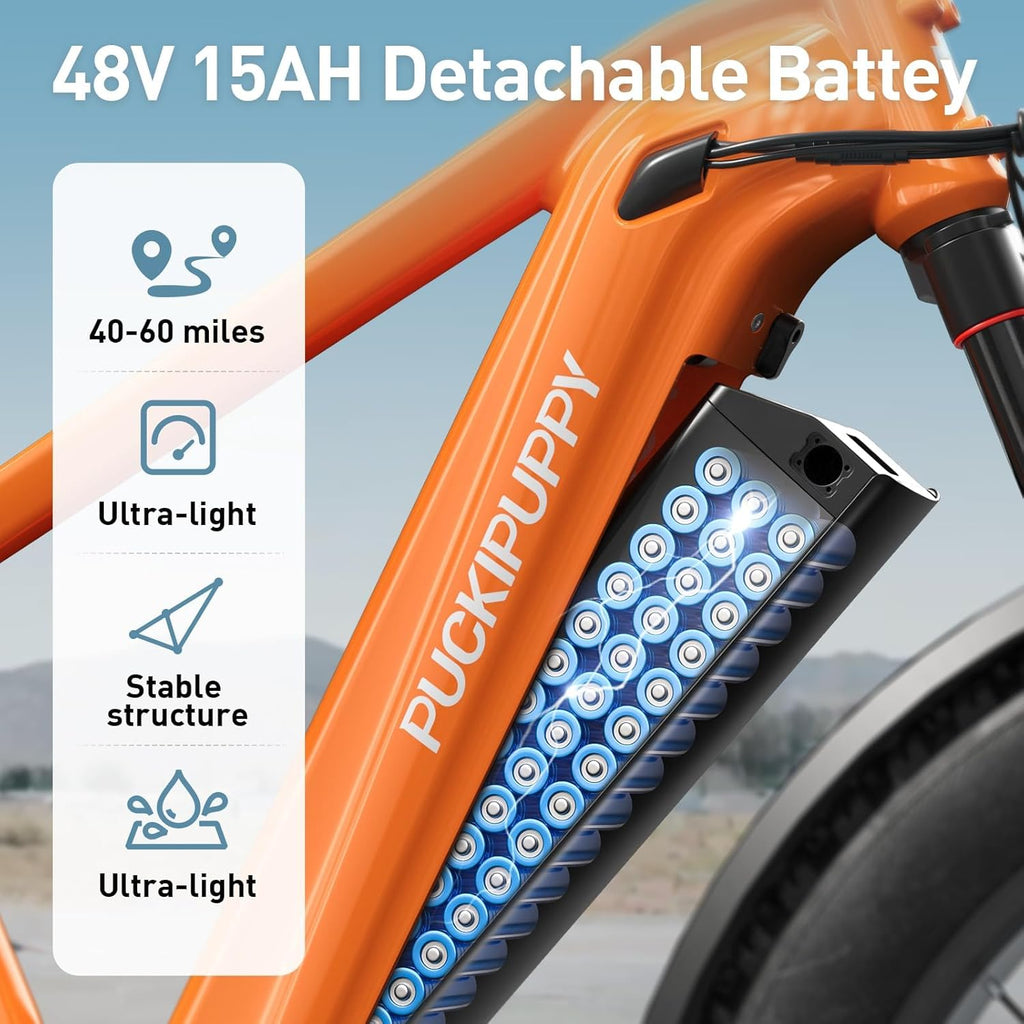 26" All-Terrain Fat Tire Electric Mountain Bike – 960W Peak, 48V 15Ah Removable Battery (28MPH with Rear Cargo Rack)