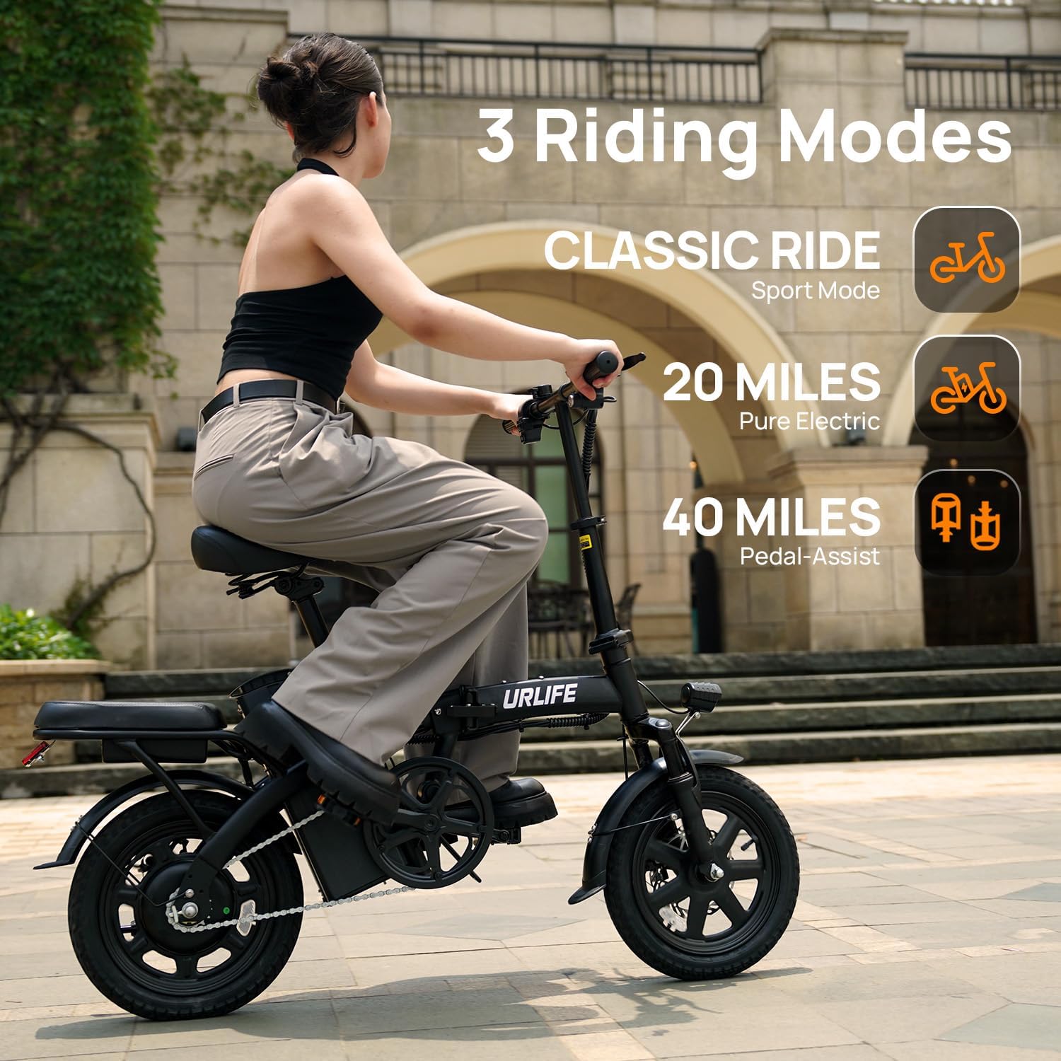 Electric Bike for Adults, 14" Portable Commuter ebikes, 20-40 Mile Long Range, 500W Peak Motor