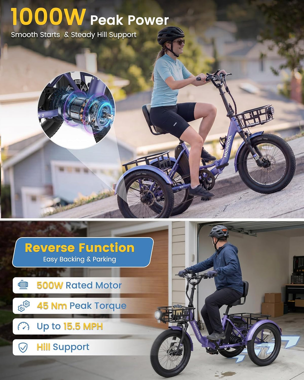 Folding 3-Wheel Electric Tricycle for Adults | 500W-750W Step-Thru Etrike with 20" Fat Tires, Removable Battery & Reverse Function