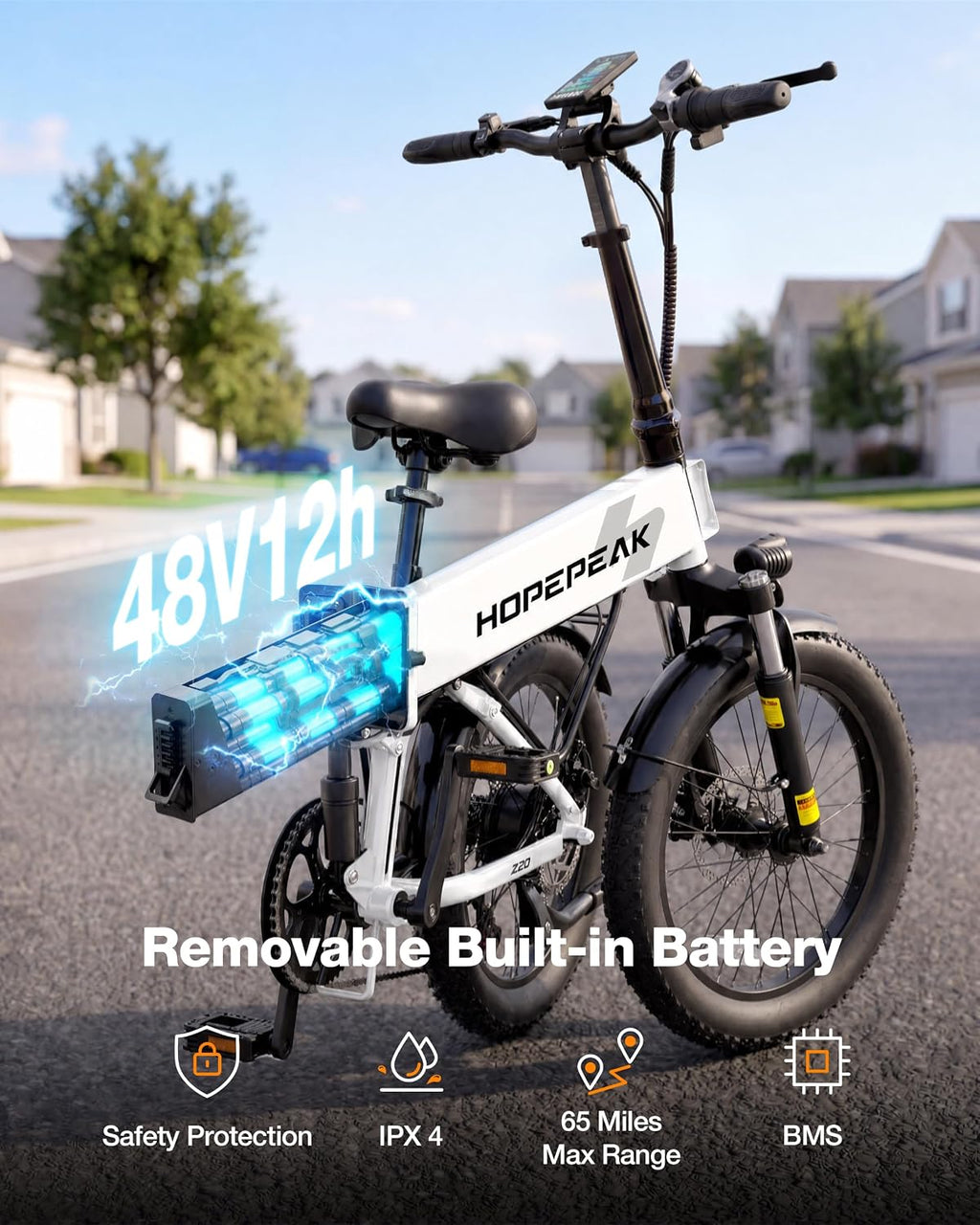 1200W Peak Folding Electric Bike | 20" Fat Tire Full Suspension E-Bike