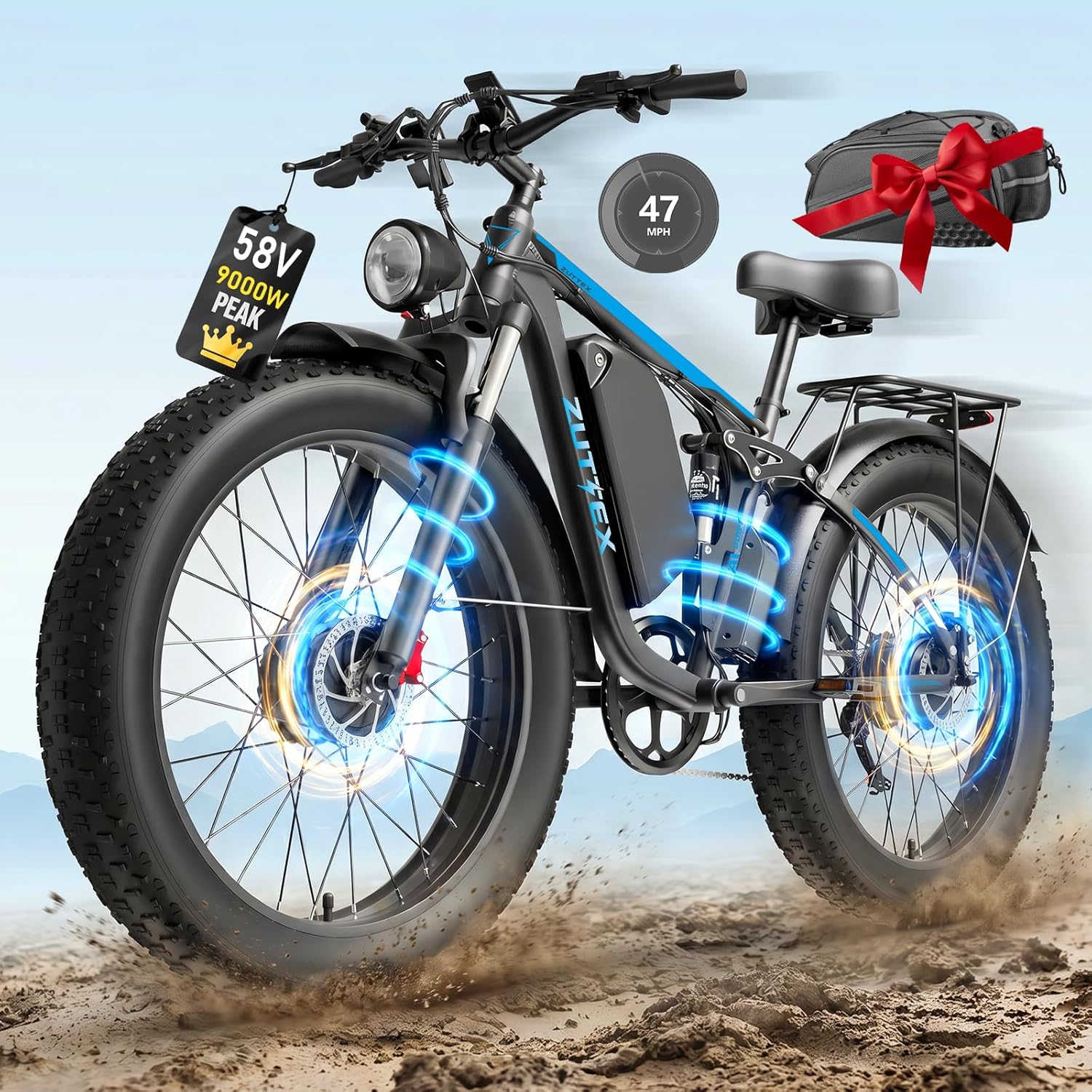 24" Dual Motor All-Terrain Electric Bike – 9000W Peak High-Performance Off-Road Mountain E-Bike
