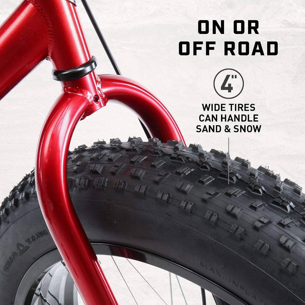 All-Terrain Men's Fat Tire Mountain Bike – 26-Inch Wheels, 4-Inch Wide Knobby Tires, Durable Steel Frame, 7-Speed Drivetrain, Front and Rear Dual Disc Brakes