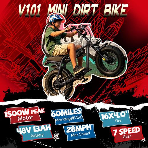 16" x 4.0" Fat Tire Electric Bike for Adults – 48V 13Ah, 20MPH, 7-Speed Dirt E-Moped with Front Suspension (60 Miles Max Range)