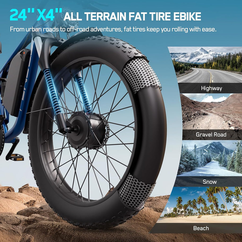 6000W Dual-Motor Full-Suspension 24" Fat Tire Electric Bike for Adults – 50 MPH High-Performance E-Bike with Turn Signals