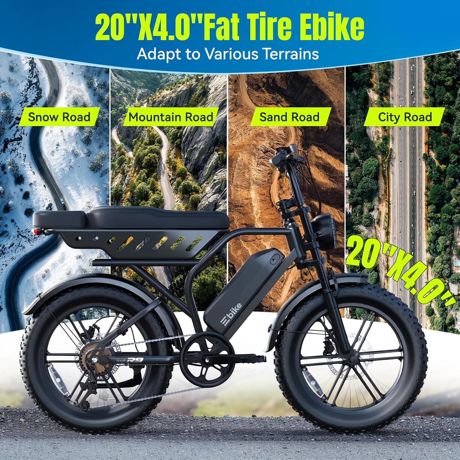 Electric Bike for Adults 1500W Peak 20" Fat Tire All-Terrain E-Bike 60/130 Miles Electric Dirt Bike - 48V 15/30AH