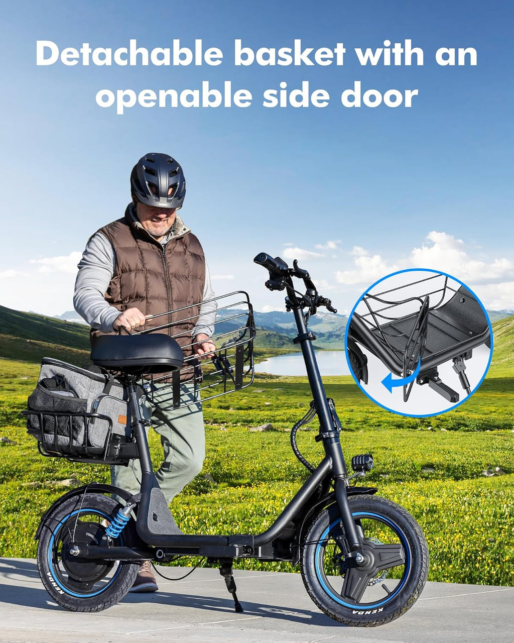 Electric Scooter for Adults with Seat & Pet Basket - 30 Miles Range 650W Motor 48V