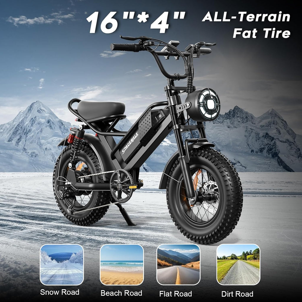 Compact All-Terrain Electric Bike for Teens & Adults – 16"x4" Fat Tires, Peak 1800W High-Torque Motor, 7-Speed, Full Suspension, UL 2849 Safety Certified (Ideal for Riders Under 5'2")