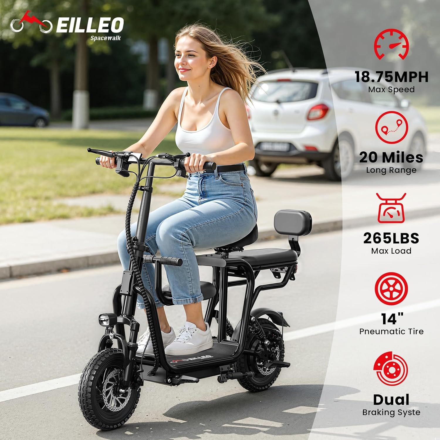 Electric Scooter with Seat for Adult, 36V/48V Electric Scooter for Adults 500W/750W Motor, 20 Mile Range
