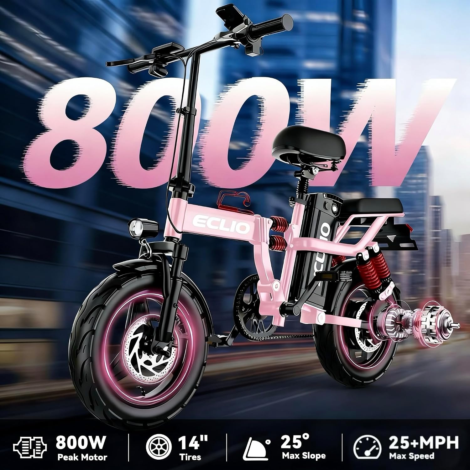 14" Portable Folding Electric Bike | Peak 800W High-Performance City Commuter