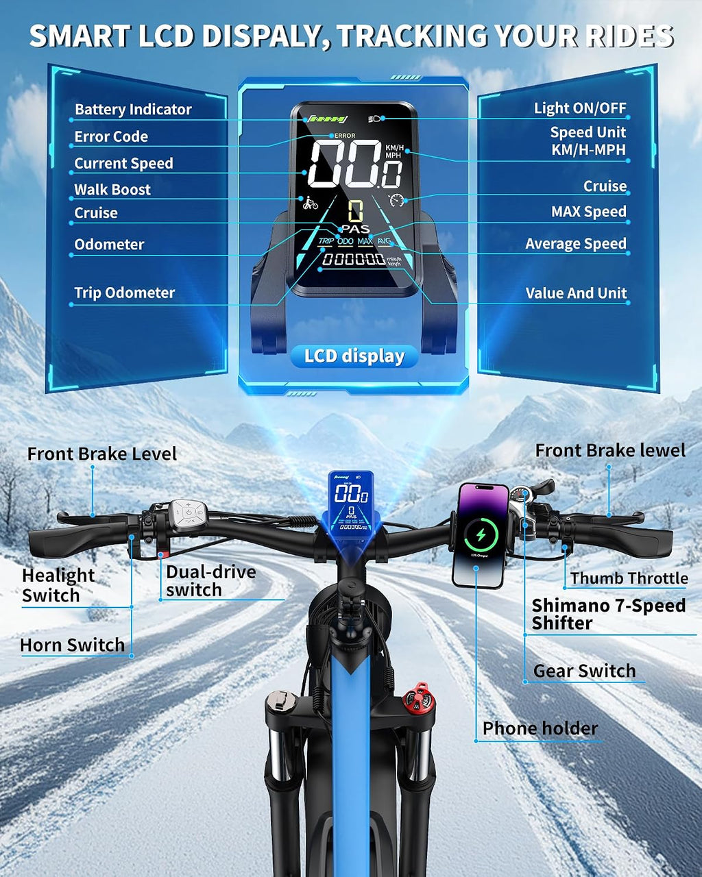 6000W Peak Dual Motor Electric Bike for Adults | 45-50 MPH High-Speed Off-Road Mountain E-Bike, 100-Mile Long Range, Full Suspension & Hydraulic Brakes (24"/26" Fat Tire)