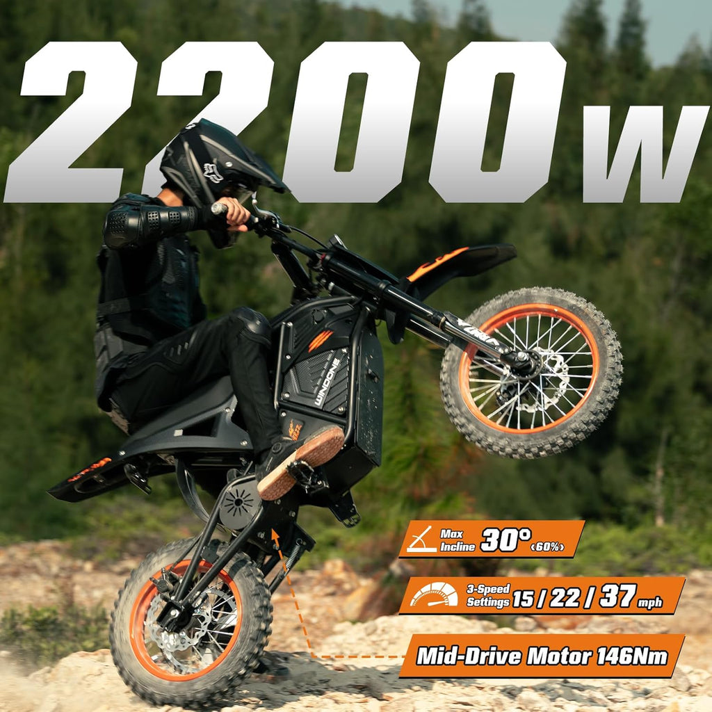 Electric Dirt Bike for Adults & Teens, 2200W Peak Ebike, 48V 22.5Ah, 37 MPH,