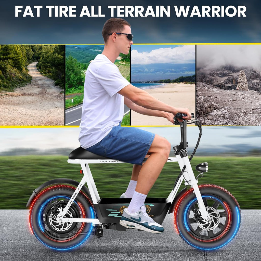 1200W Electric Scooter with Seat,16"×3" Fat Tire Electric Bike All-Terrain,Max 30Miles&20MPH Electric Scooter Adult Electric Dirt Bike,Motorcycle Scooter with Storage Basket for Pets&Cargo
