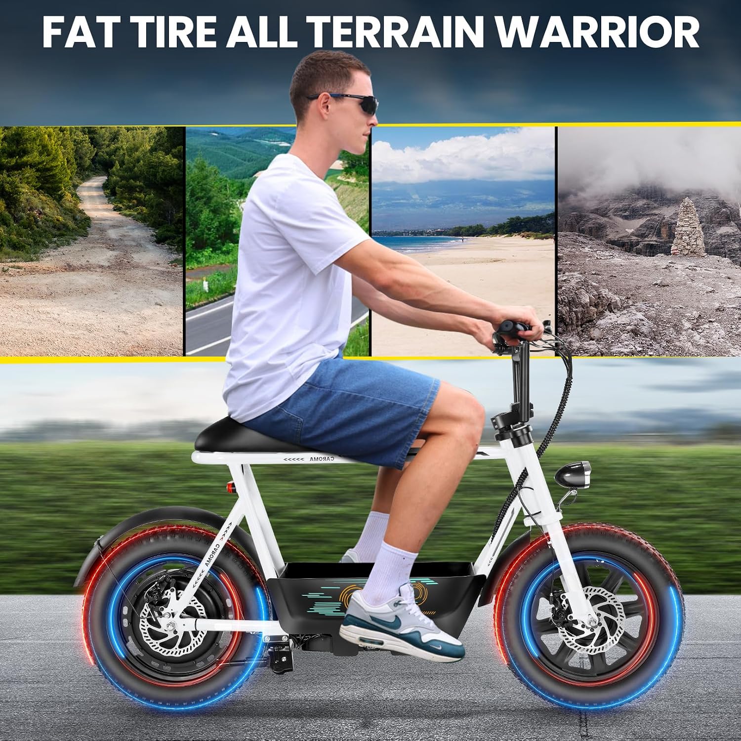 1200W Electric Scooter with Seat,16"×3" Fat Tire Electric Bike All-Terrain,Max 30Miles&20MPH Electric Scooter Adult Electric Dirt Bike,Motorcycle Scooter with Storage Basket for Pets&Cargo