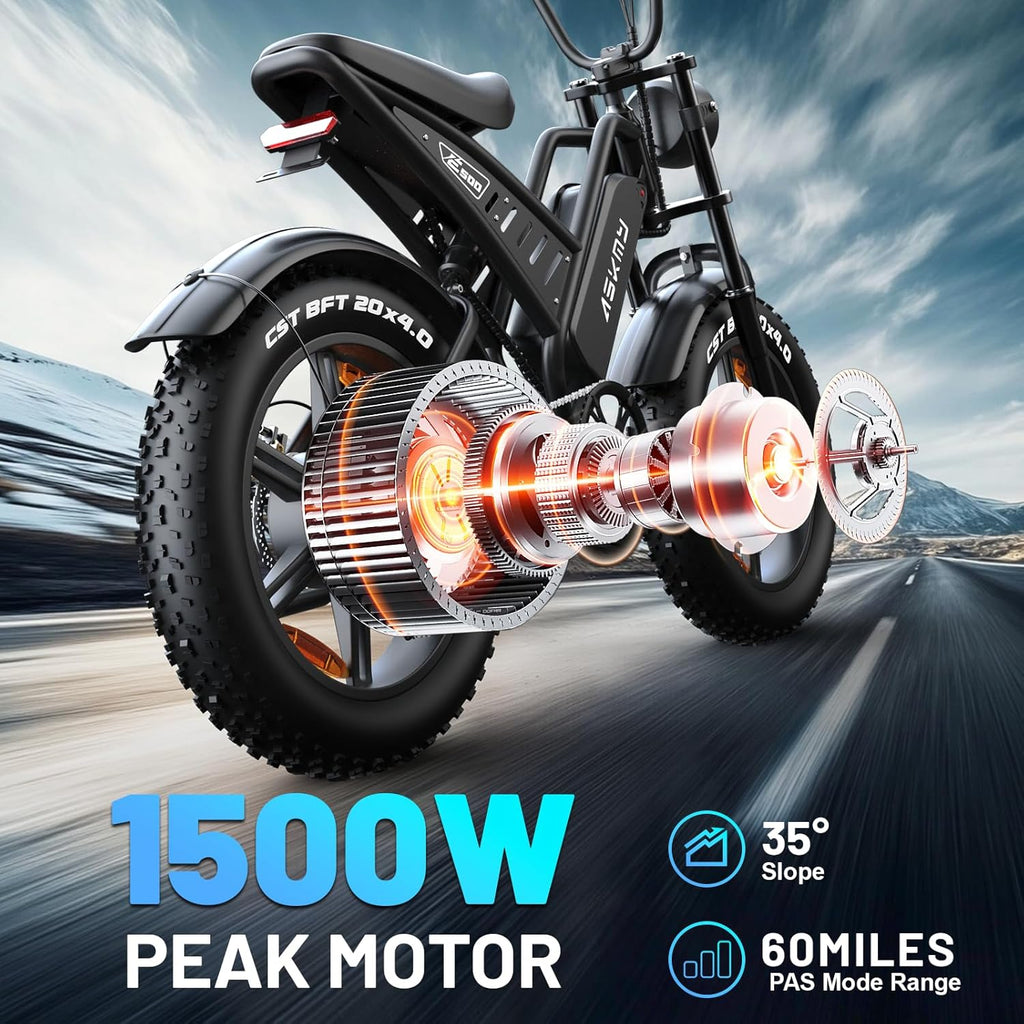 Electric Mountain Bike for Adults, 20 Inch Fat Tire Dirt E Bike with 1500W Peak Motor, 48V 15Ah