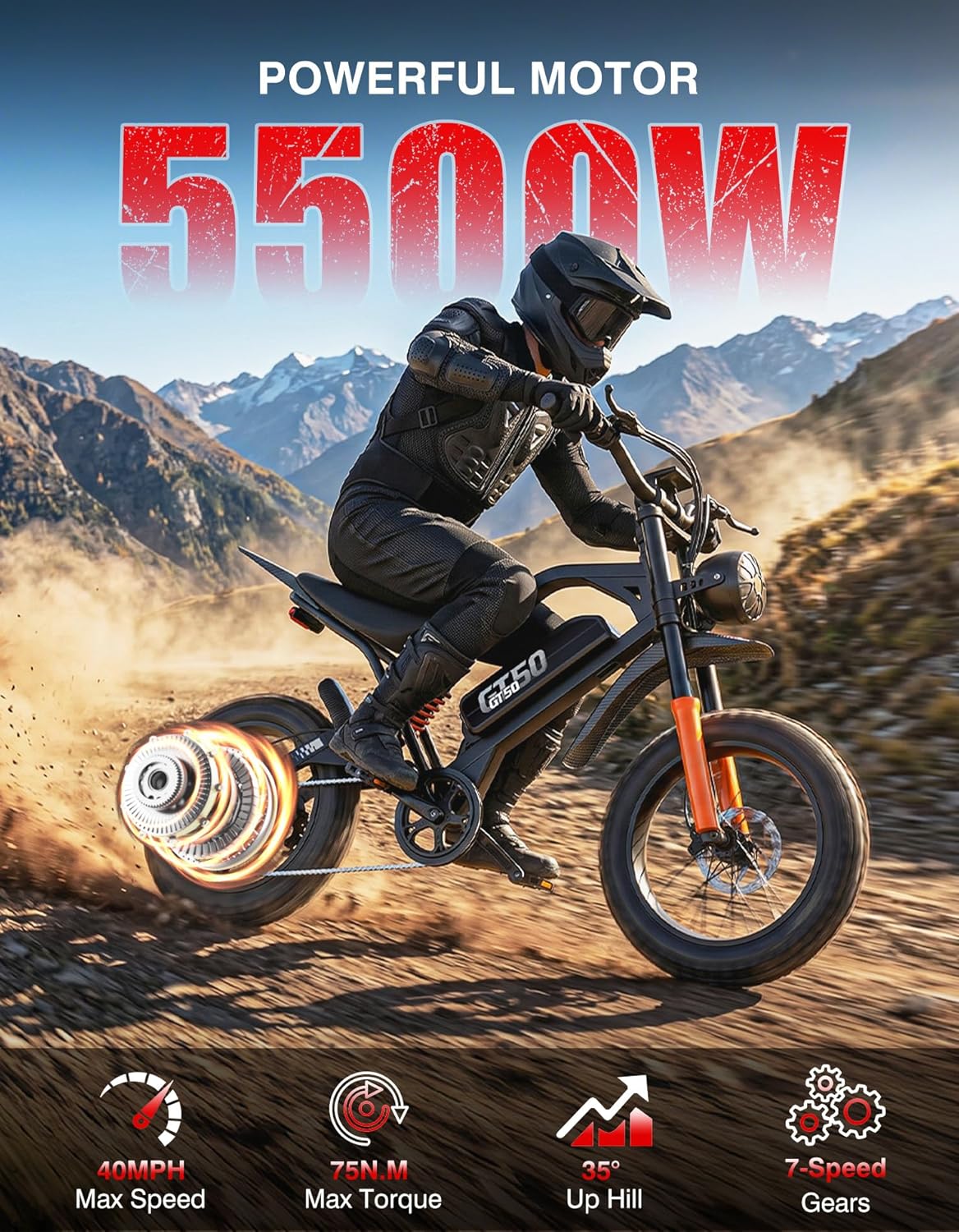 Electric Dirt Bike, 5500W Peak Electric Motorcycle with 48V/30AH