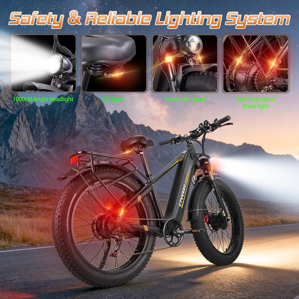 6000W Peak Dual-Motor 26" Fat Tire Electric Mountain Bike – 50 MPH High-Performance Adult E-Bike with Turn Signals
