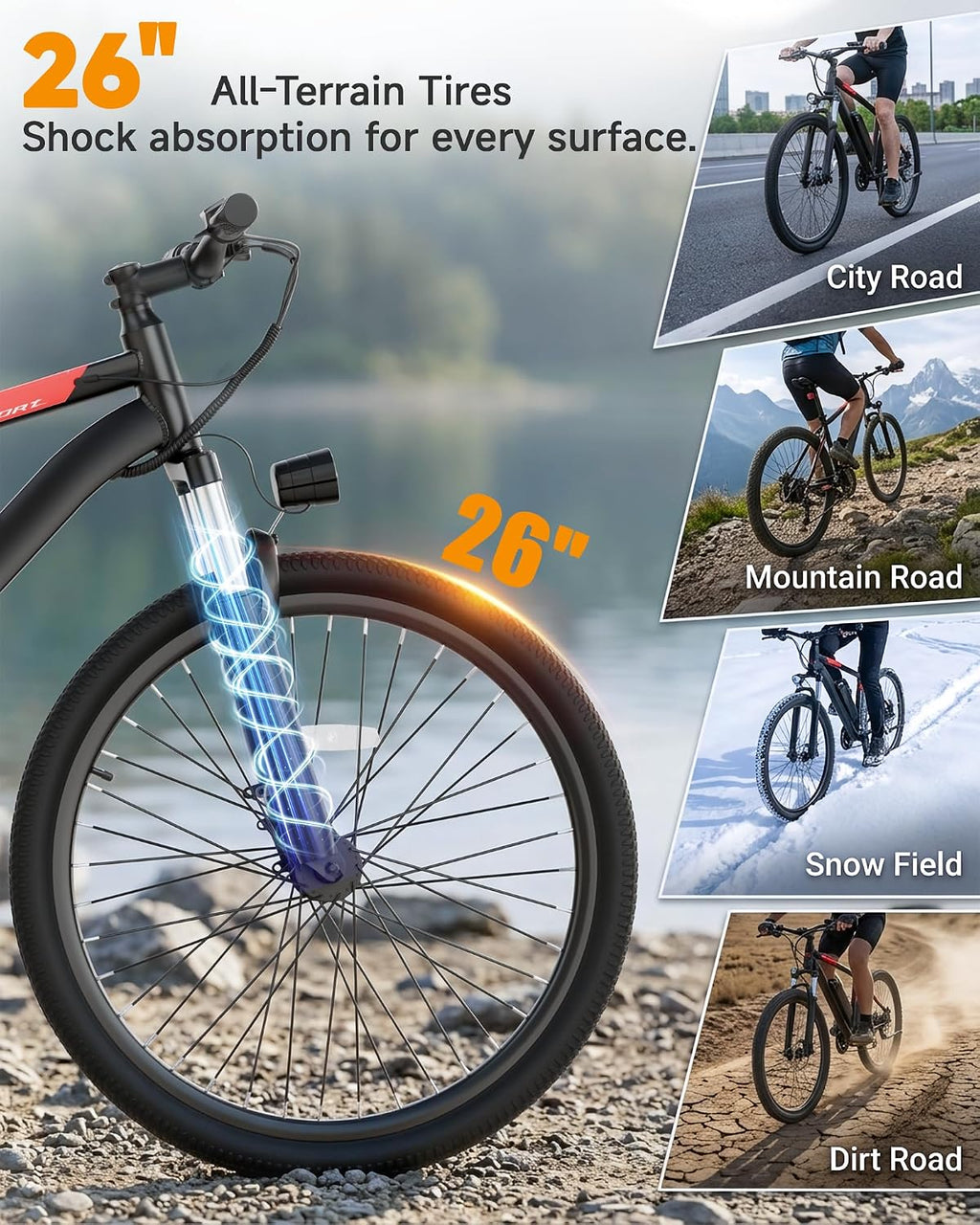 26" Commuter Electric Bike for Adults – 350W Brushless Motor, 48V 5.2Ah Removable Battery E-Bike