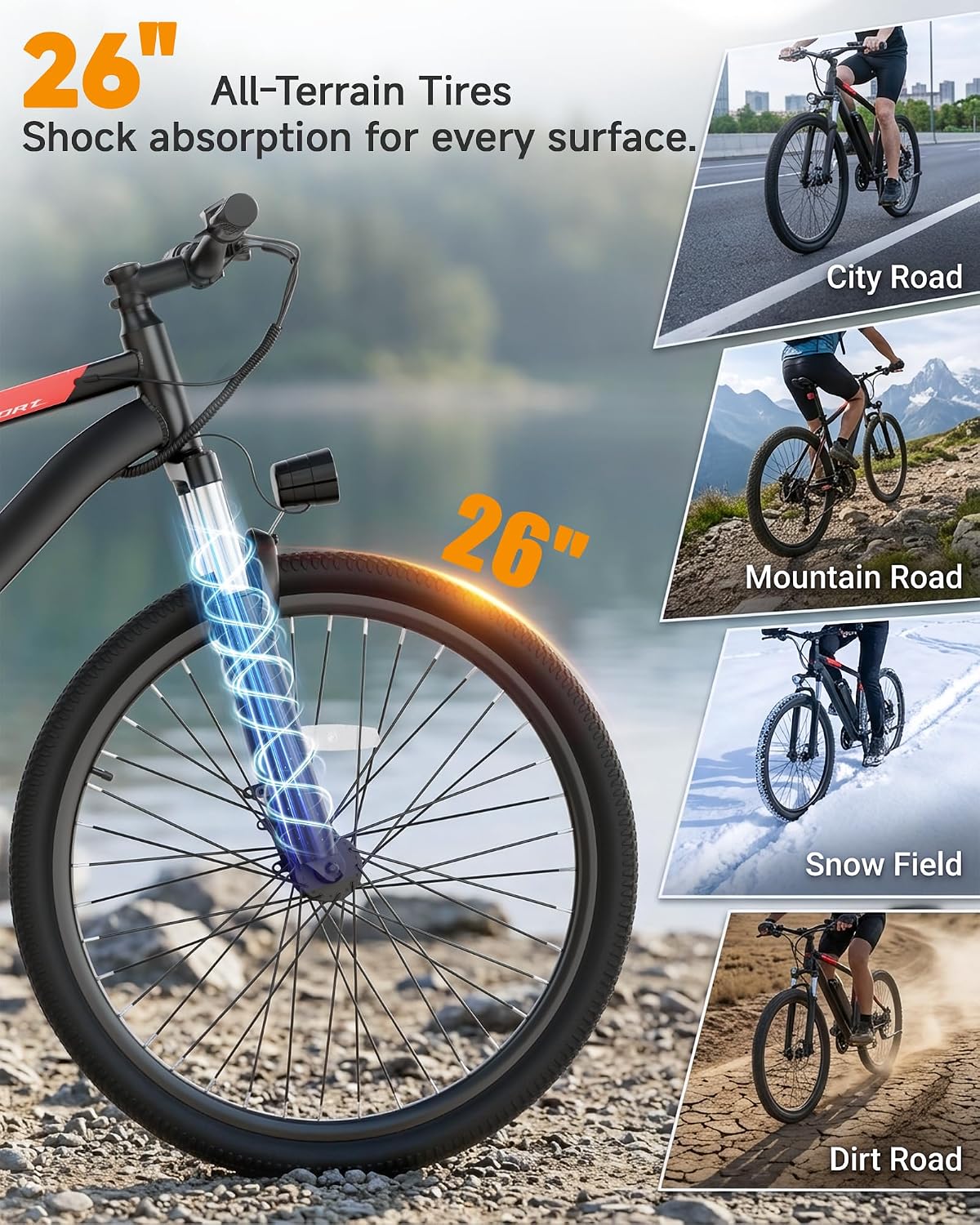 26" Commuter Electric Bike for Adults – 350W Brushless Motor, 48V 5.2Ah Removable Battery E-Bike