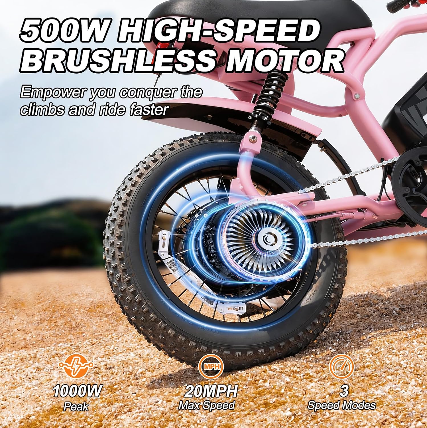 Compact 16" Fat Tire Electric Bike | 500W Youth & Adult Utility E-Bike (Pink)
