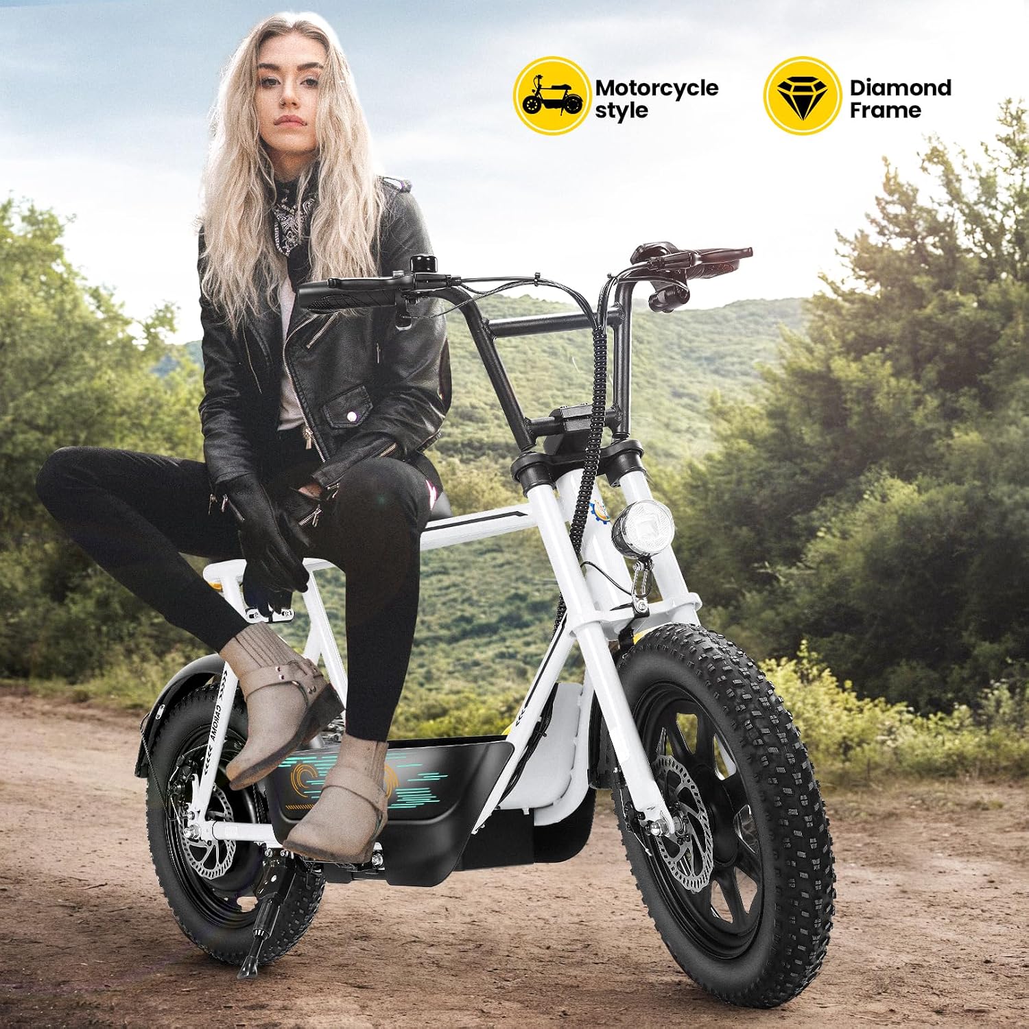1200W Electric Scooter with Seat,16"×3" Fat Tire Electric Bike All-Terrain,Max 30Miles&20MPH Electric Scooter Adult Electric Dirt Bike,Motorcycle Scooter with Storage Basket for Pets&Cargo