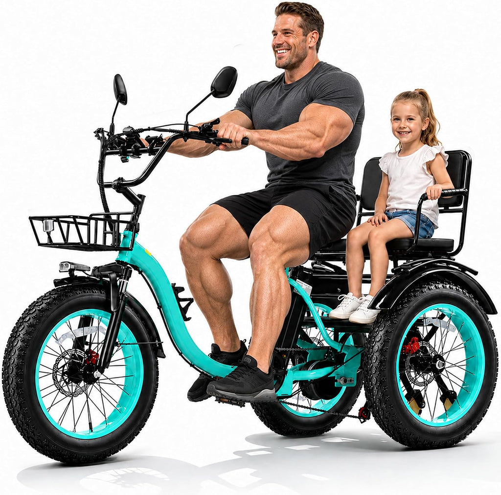 2-Seater Electric Tricycle with Passenger Seat | Peak 1350W, 48V, Dual Baskets
