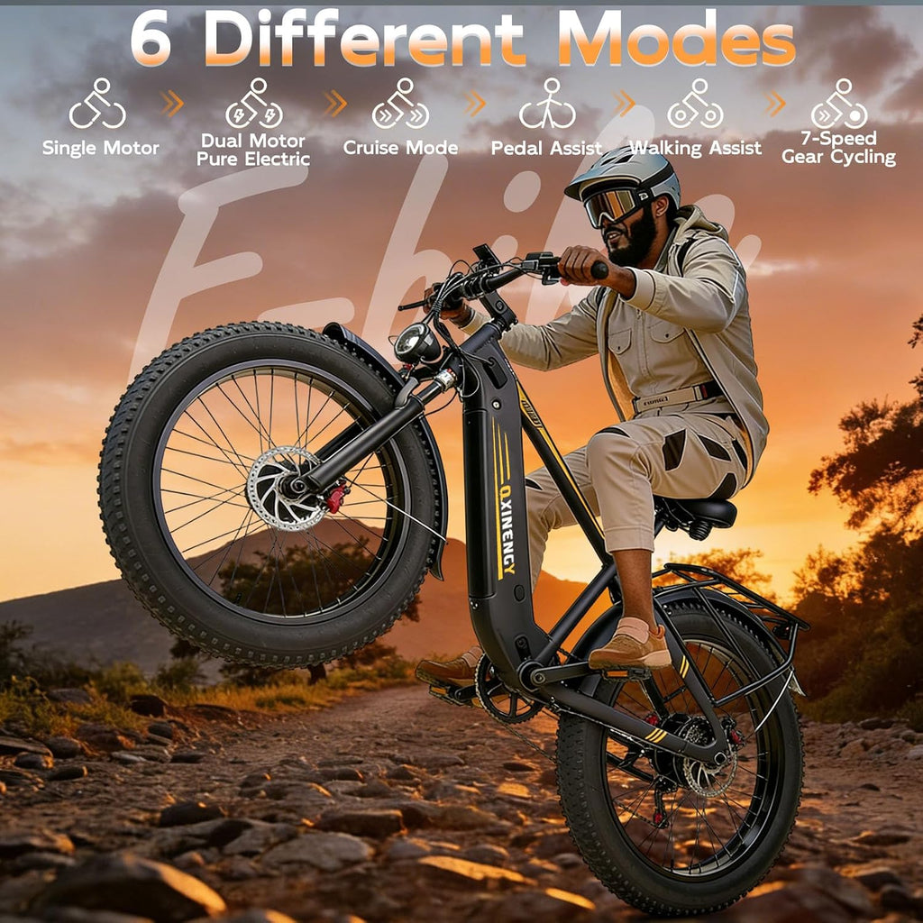 Dual Motor All-Terrain Electric Mountain Bike - 26" Fat Tire, High Capacity Battery, Adjustable Stem & Turn Signals (Adult E-Bike)