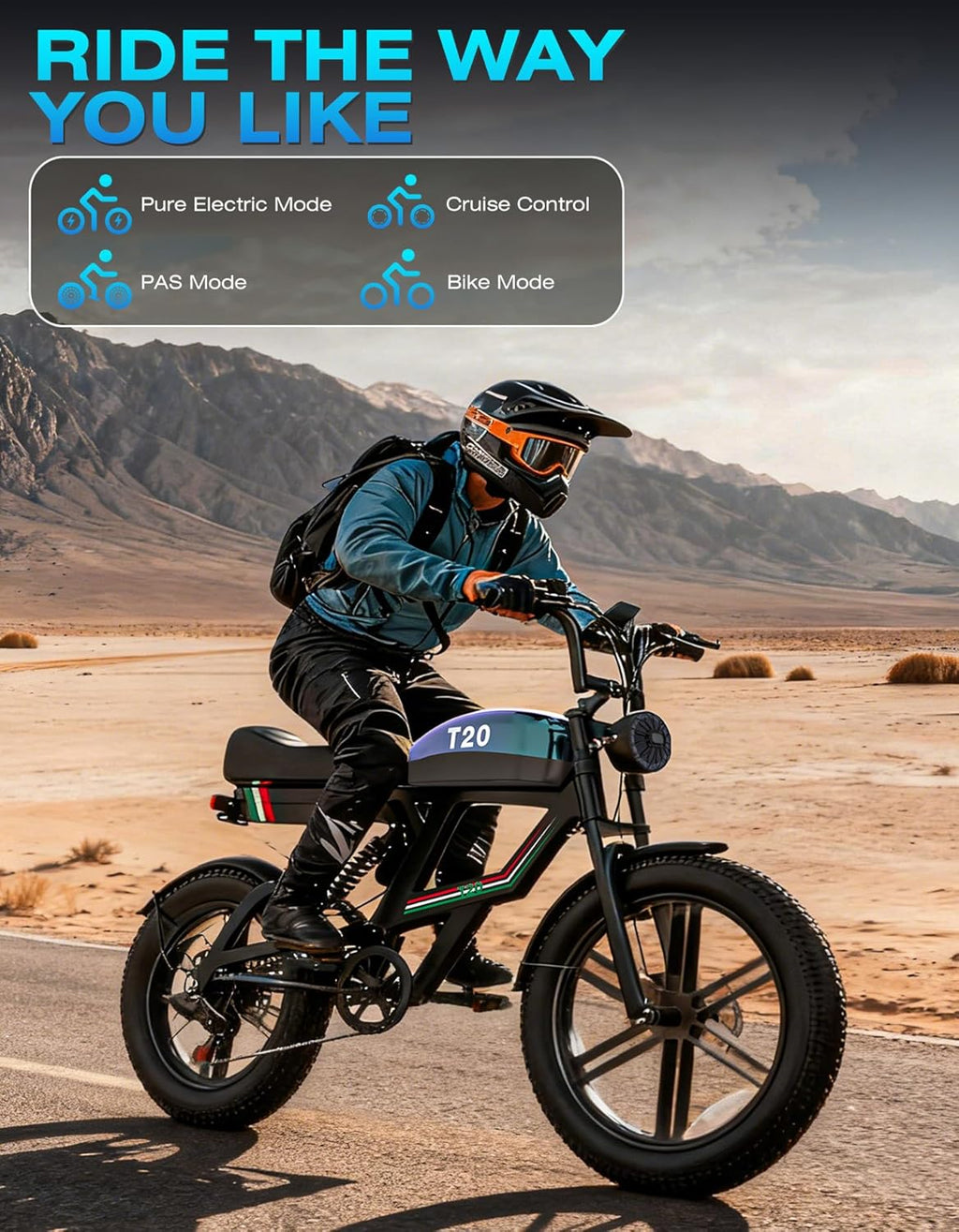 20" Fat Tire Electric Dirt Bike for Adults - 2500W Peak Motor, Up to 33MPH & 100-Mile Range E-Bike with 1440Wh Removable Battery, Full Suspension & Smart NFC Unlock