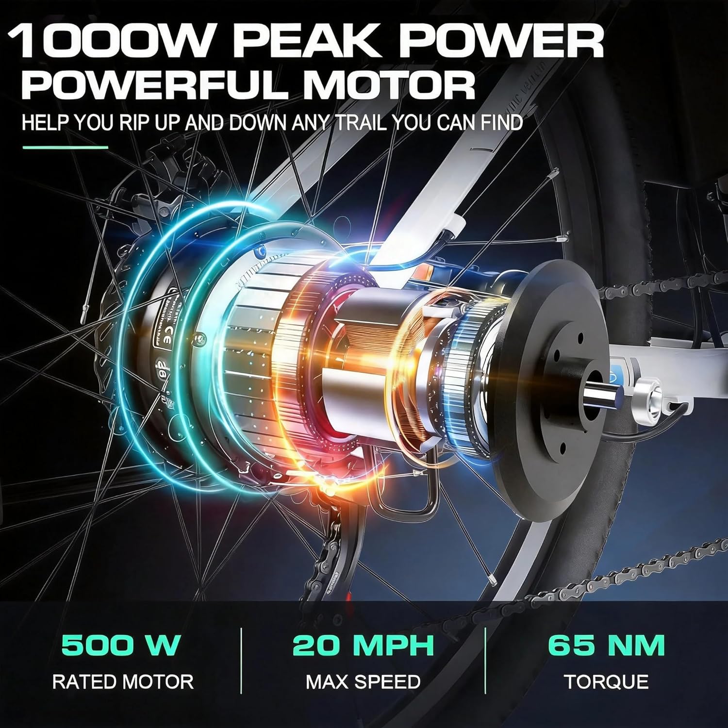 26" Electric Mountain & Commuter Bike – Peak 750W Motor, 20MPH Max Speed, 48V Removable Battery, 21-Speed Trail E-Bike (SGS & UL2849 Certified)