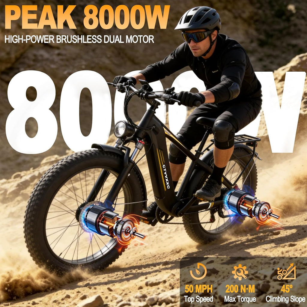 8000W Peak Dual Motor Electric Dirt Bike | 50MPH Fast Off-Road E-Bike