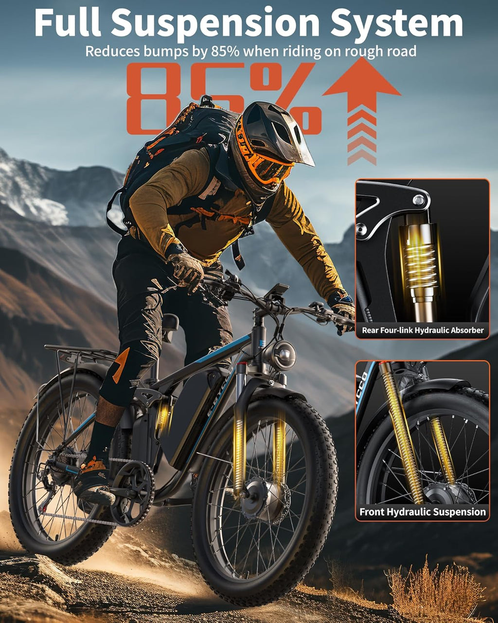 6000W Peak Dual Motor Electric Bike for Adults | 45-50 MPH High-Speed Off-Road Mountain E-Bike, 100-Mile Long Range, Full Suspension & Hydraulic Brakes (24"/26" Fat Tire)