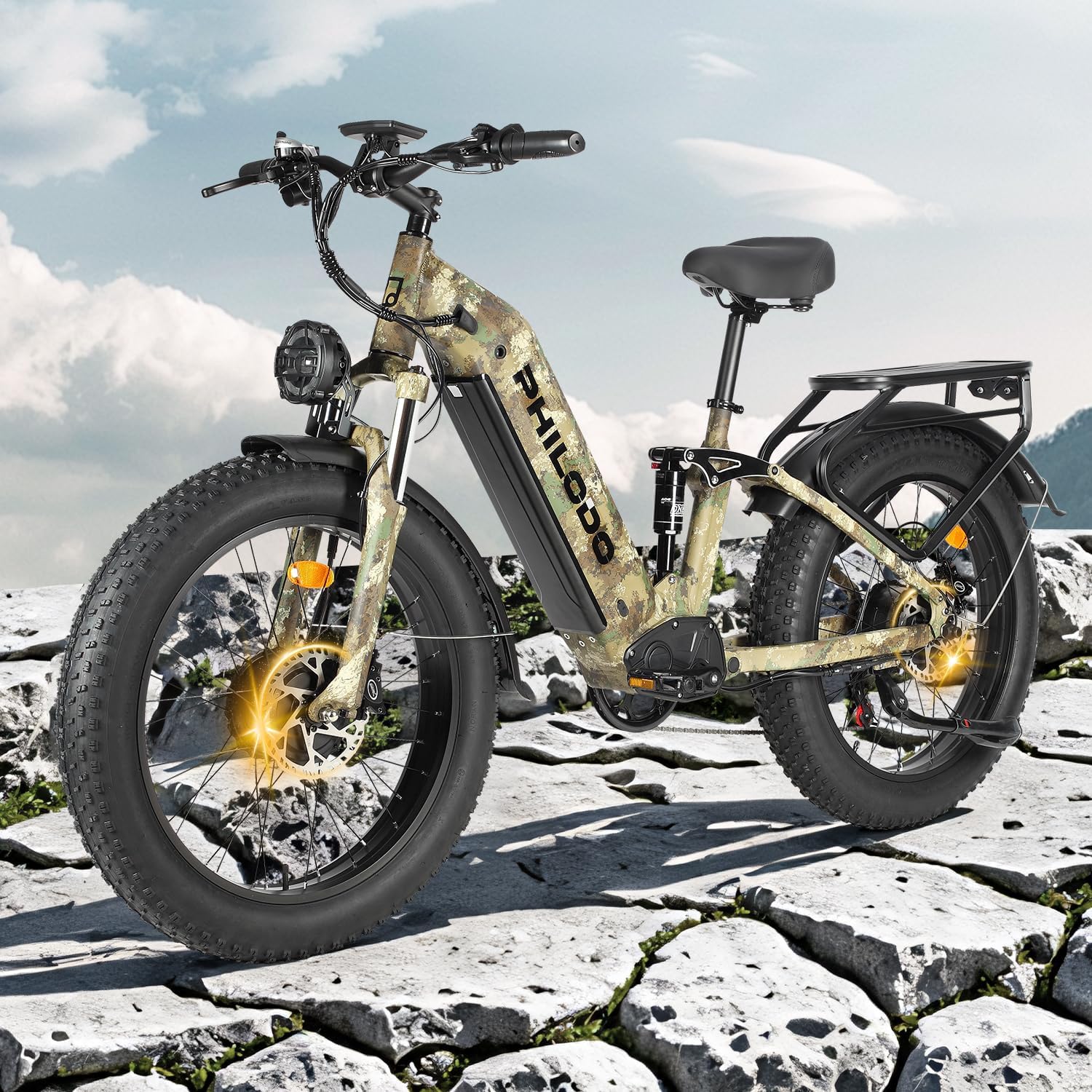 Electric Bike - Dual Motor Hunting Ebike, Fat Tire Full Suspension Dirt Bike for Adults, Long Range Snow/Sand Electric Bicycle