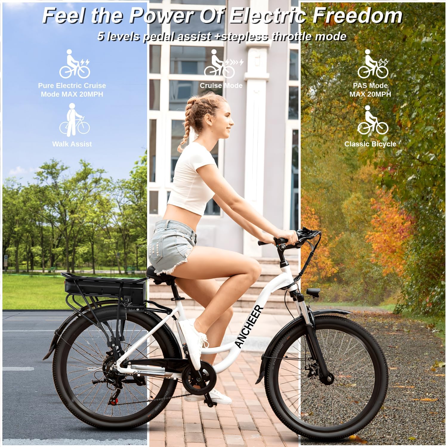 26" Electric Commuter & Mountain Bike – 400W/500Wh Removable Battery, Fast-Charge Tech, 7-Speed Cruiser E-Bike with Suspension Fork (UL2849 Certified)
