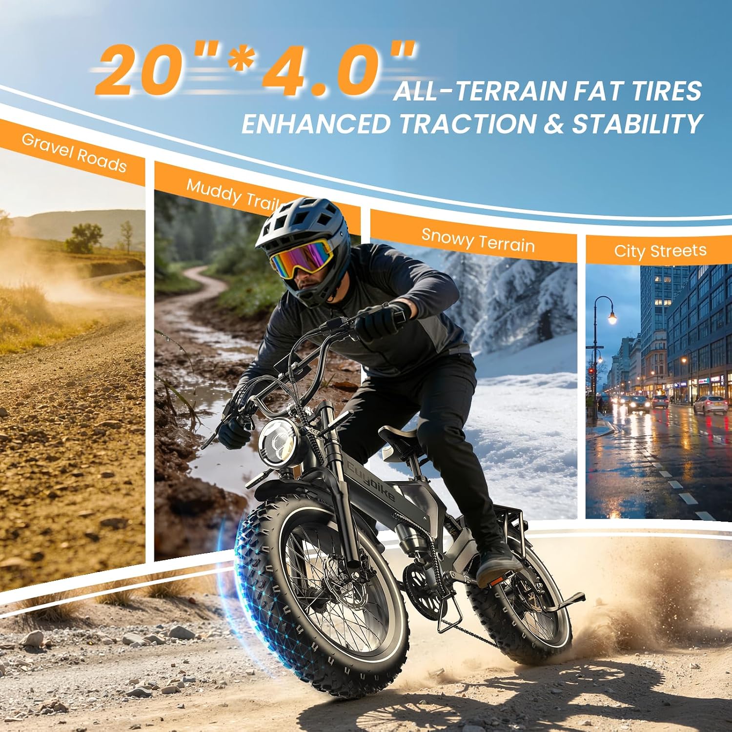 All-Terrain Full Suspension Foldable Electric Bike – 3000W Peak, 35MPH, 20" Fat Tire