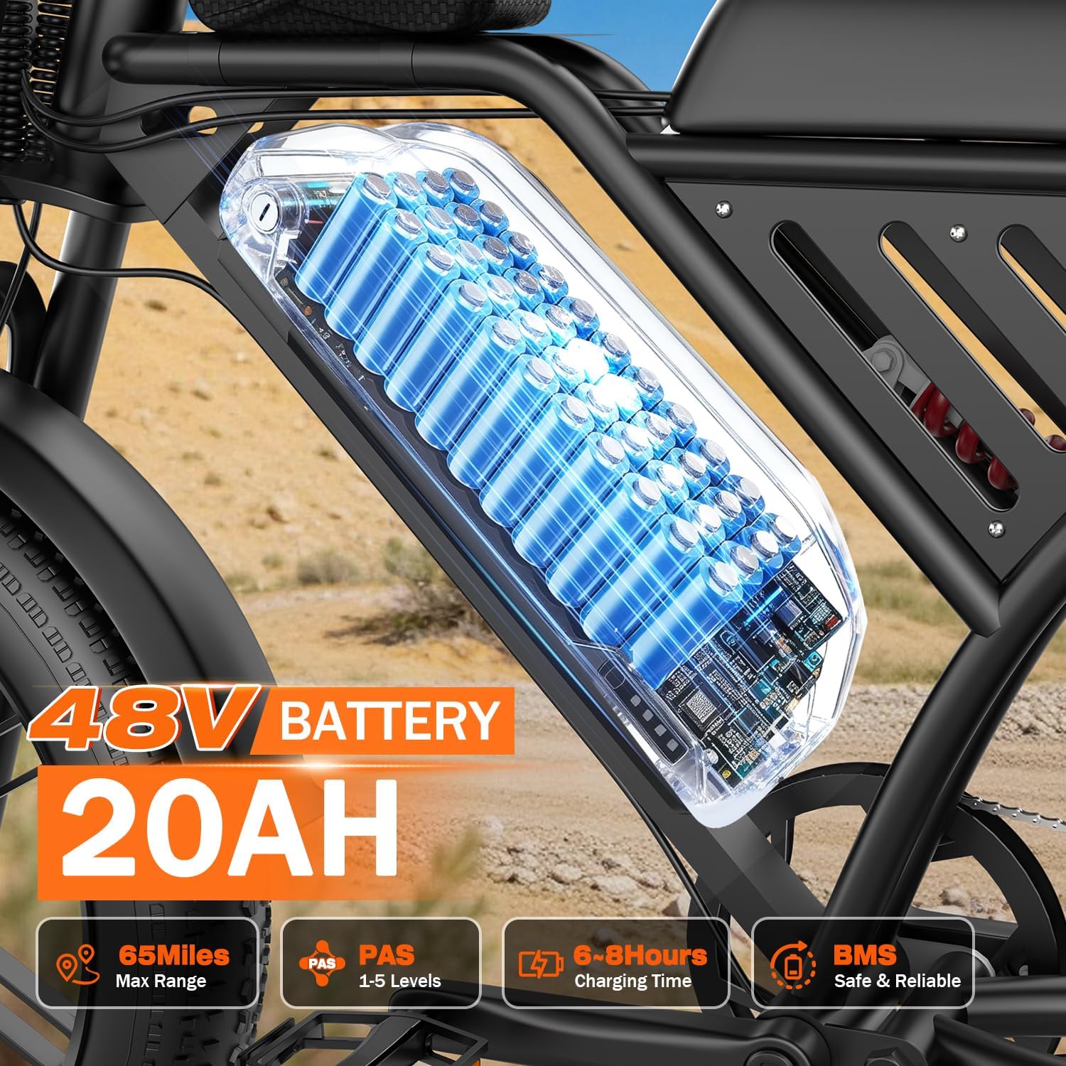 Electric Bike for Adults, 2500W Peak Electric Dirt Bike, 36Mph & 65 Miles Range, 20" Fat Tire Off Road