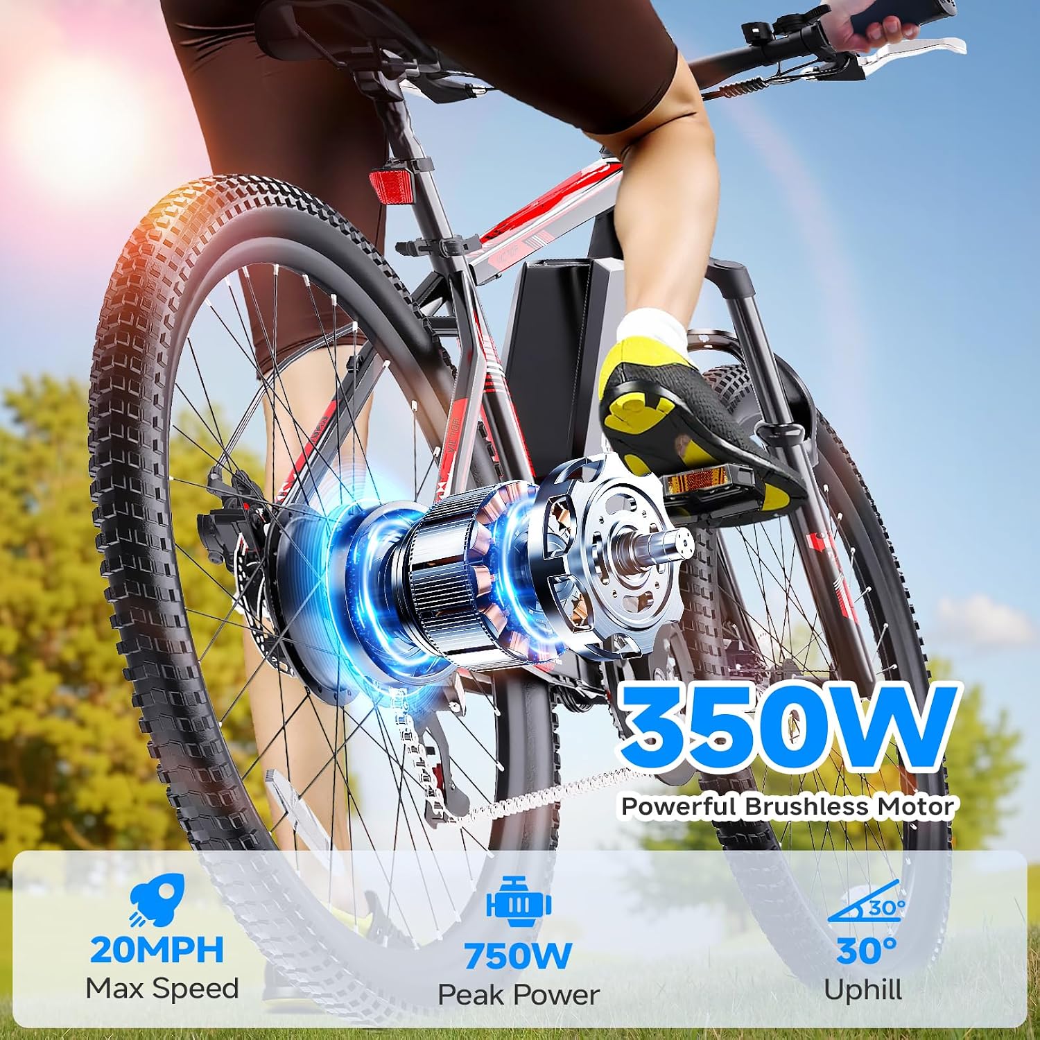 26" Electric Mountain Bike for Adults | 750W Peak Motor, 21-Speed, Removable 375Wh Battery All-Terrain Commuter E-Bike