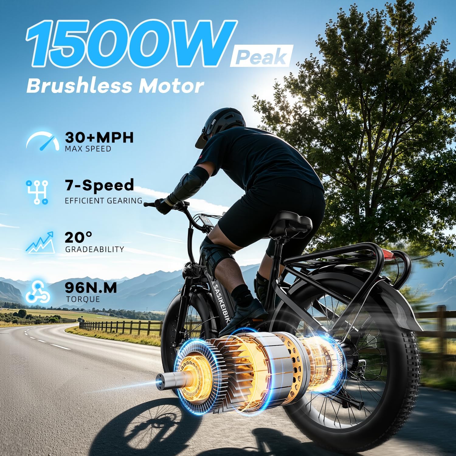 24" Fat Tire Electric Bike for Adults | 1500W Peak Motor, 48V 20Ah Removable Battery, 7-Speed All-Terrain Commuter E-Bike