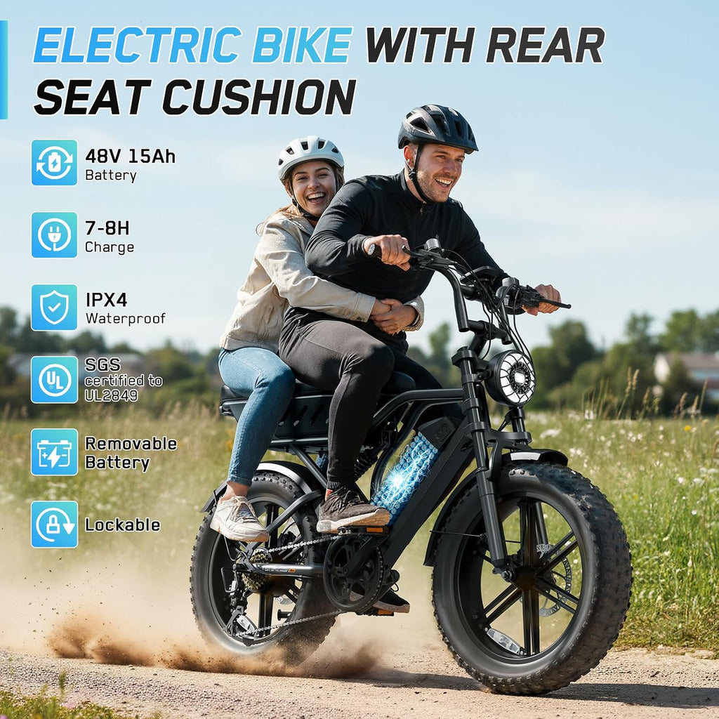 Electric Bike for Adults, Peak 1500W Motor Retro E Bike, Range 65/120Miles, 48V 15Ah