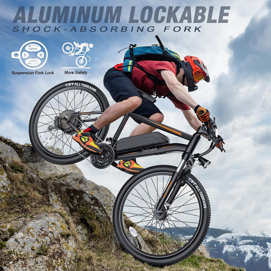 26" Adult Electric Mountain Bike – 350W Motor, 19.8 MPH, 374.4Wh Removable Power System, Up to 50-Mile Range & Front Suspension (UL 2849 Certified)