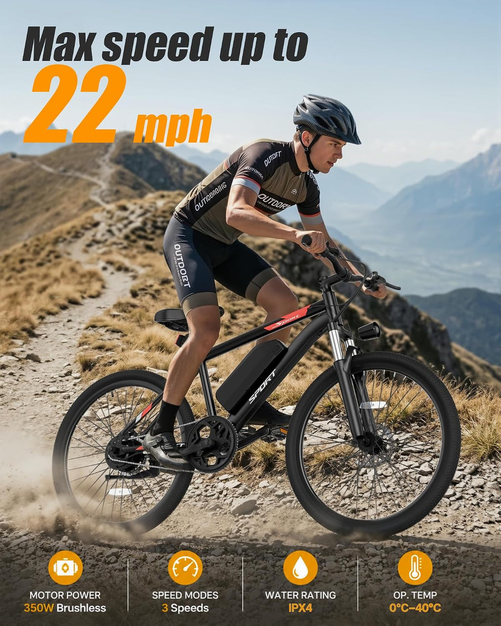 26" Commuter Electric Bike for Adults – 350W Brushless Motor, 48V 5.2Ah Removable Battery E-Bike